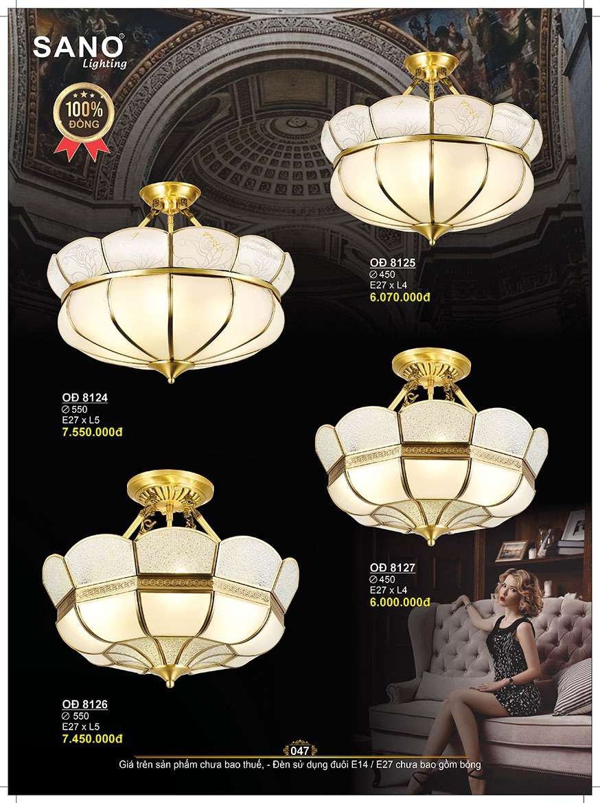Đèn thả đồng Sano Lighting OĐ 8124, OĐ 8125, OĐ 8126, OĐ 8127