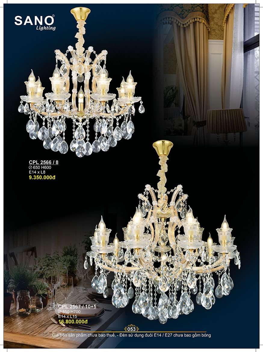 Đèn chùm pha lê Sano Lighting CPL 2566/8, CPL 2567/10+5