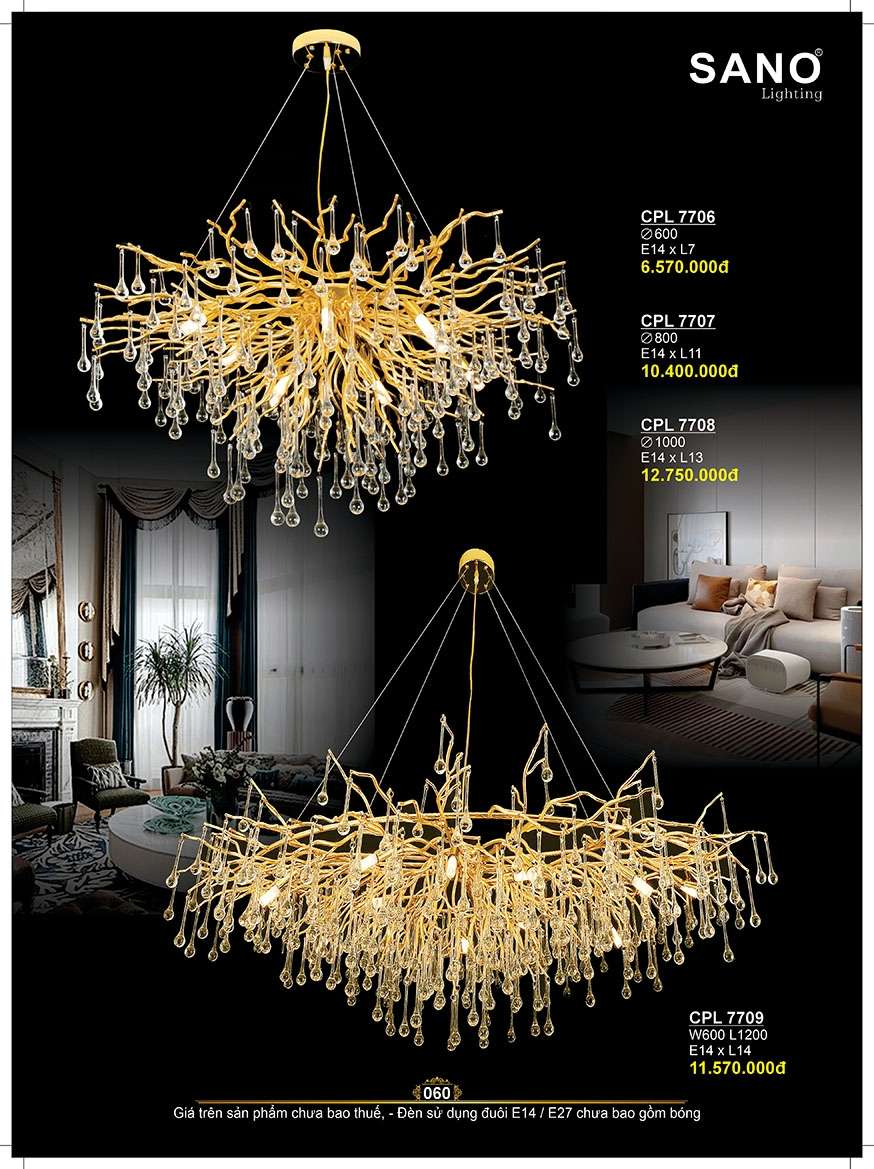 Đèn chùm pha lê Sano Lighting CPL 7706, CPL 7707, CPL 7708, CPL 7709