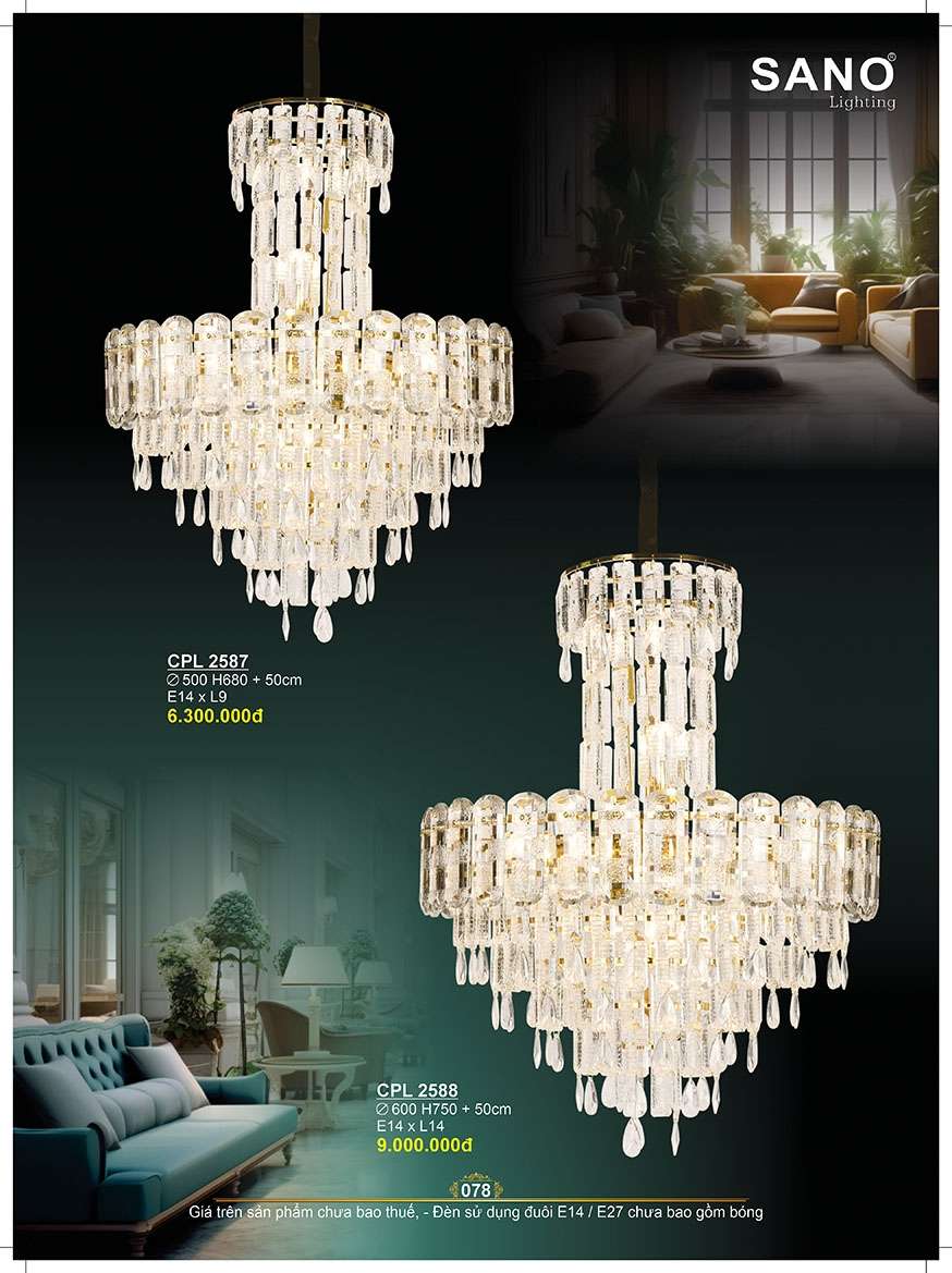 Đèn chùm pha lê Sano Lighting CPL 2587, CPL 2588