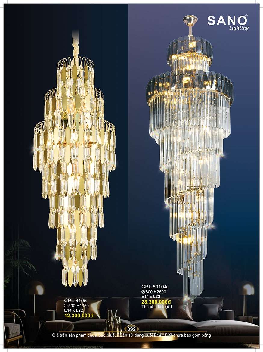 Đèn chùm pha lê Sano Lighting CPL 8105, CPL 5010A