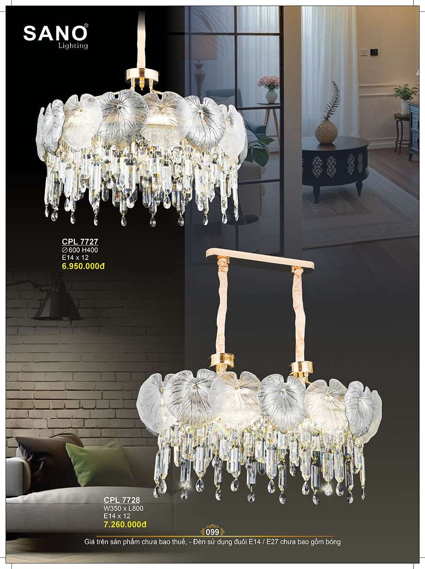 Đèn chùm pha lê Sano Lighting CPL 7727, CPL 7728