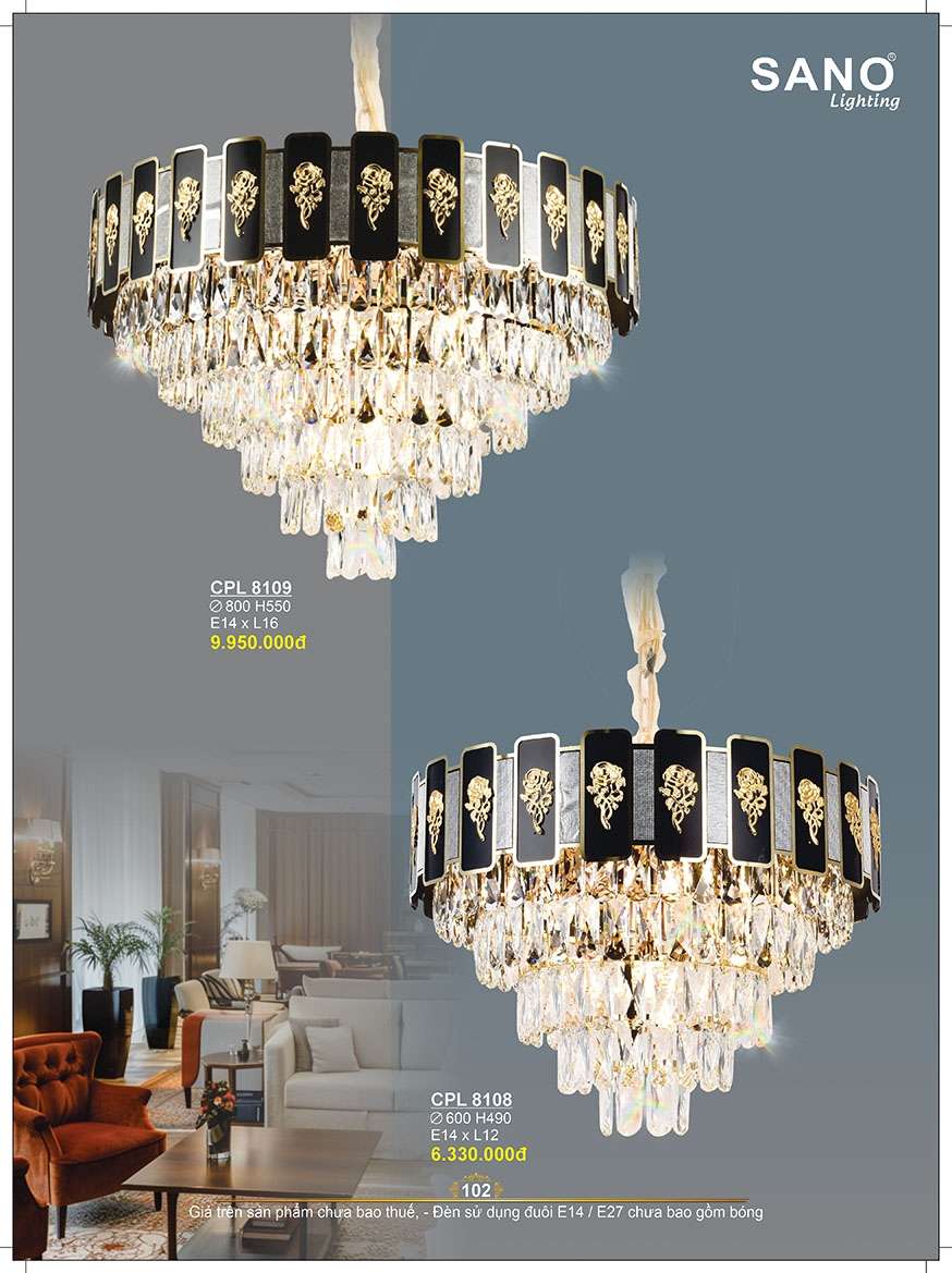 Đèn chùm pha lê Sano Lighting CPL 8108, CPL 8109