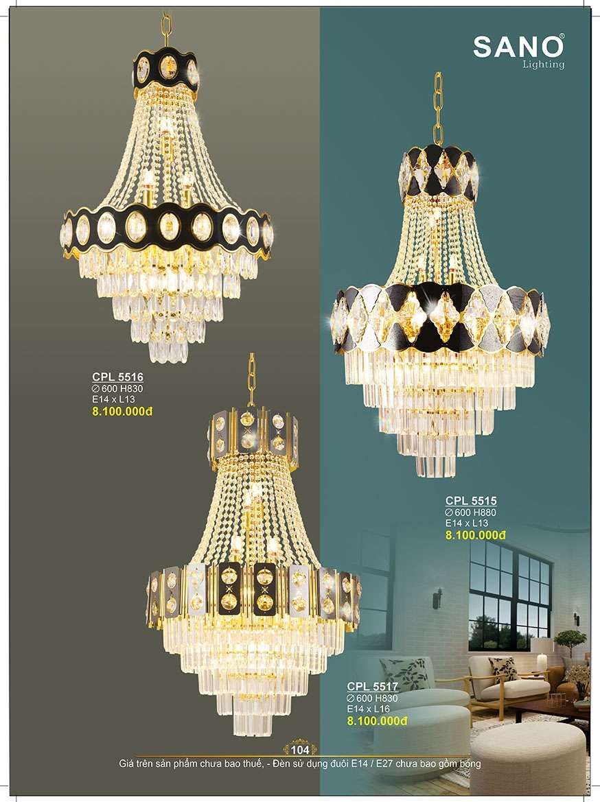 Đèn chùm pha lê Sano Lighting CPL 5515, CPL 5516, CPL 5517