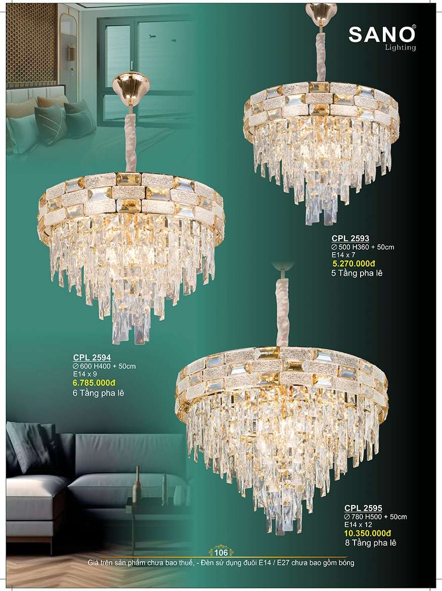 Đèn chùm pha lê Sano Lighting CPL 2593, CPL 2594, CPL 2595