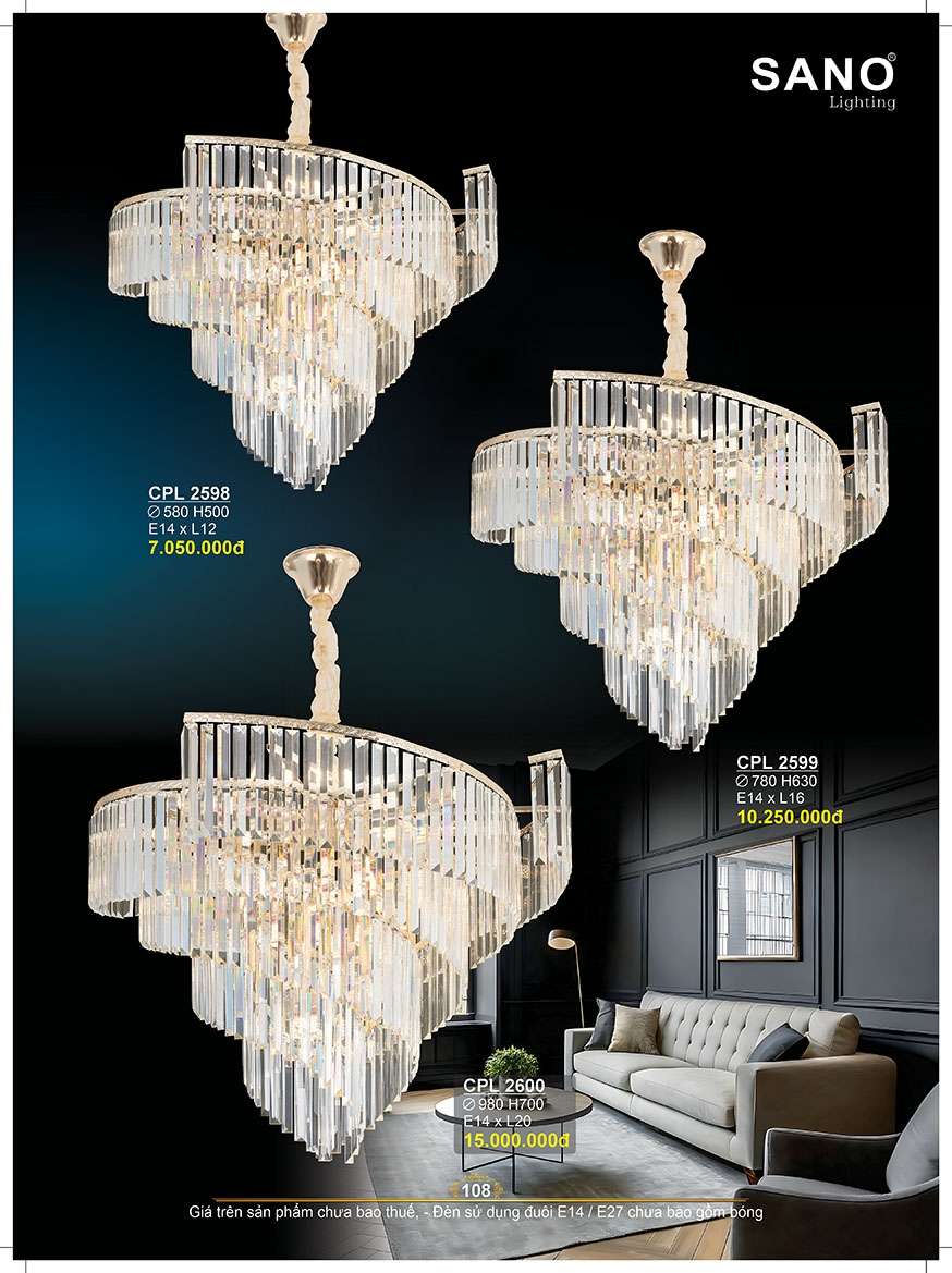Đèn chùm pha lê Sano Lighting CPL 2598, CPL 2599, CPL 2600