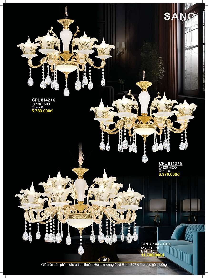 Đèn chùm Sano Lighting CPL 8142/6, CPL 8143/8, CPL 8144/10+5