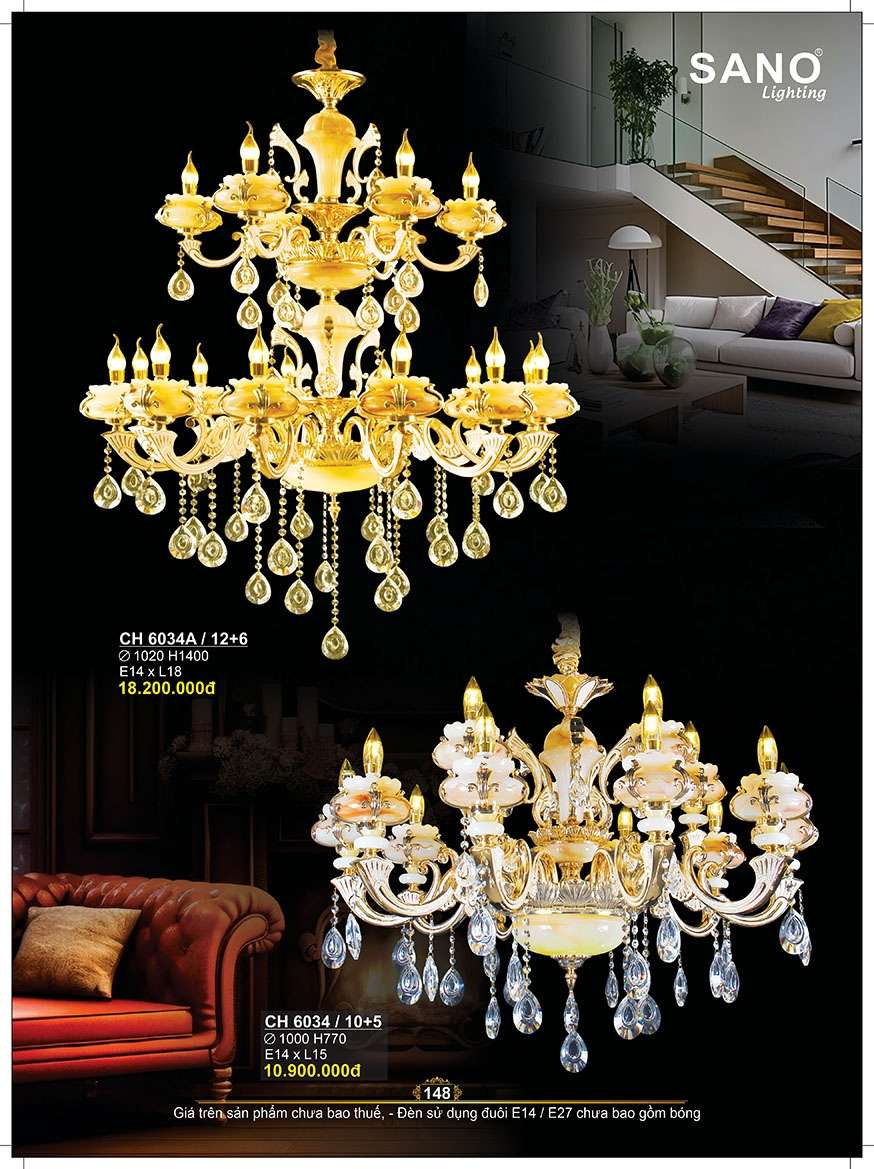 Đèn chùm Sano Lighting CH 6034/10+5, CH 6034A/12+6