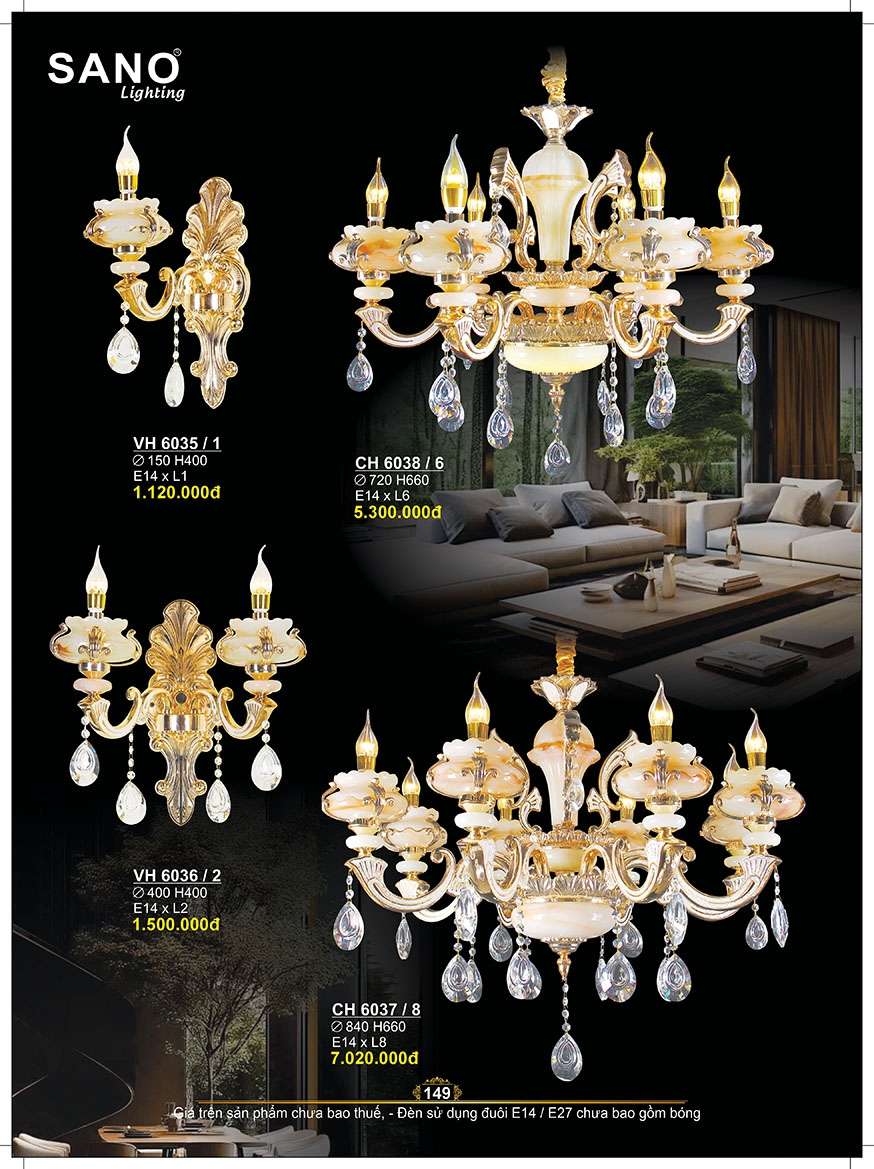 Đèn chùm Sano Lighting CH 6038/6, CH 6037/8, VH 6035/1, VH 6036/2