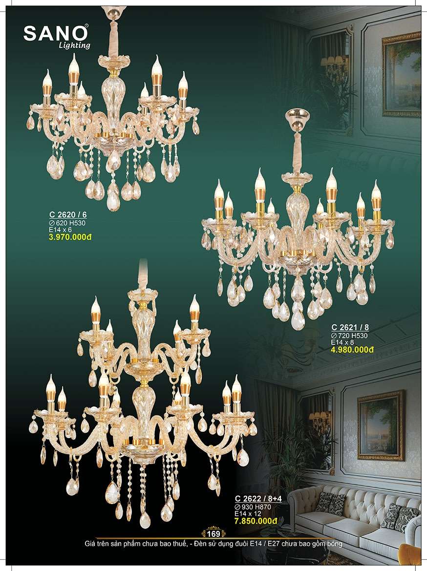 Đèn chùm Sano Lighting C 2620/6, C 2621/8, C 2622/8+4