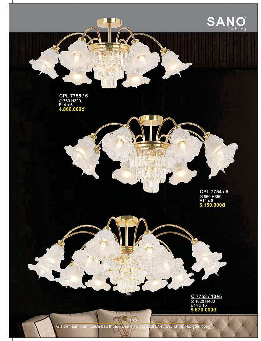 Đèn chùm Sano Lighting CPL 7755/6, CPL 7754/8, CPL 7753/10+5