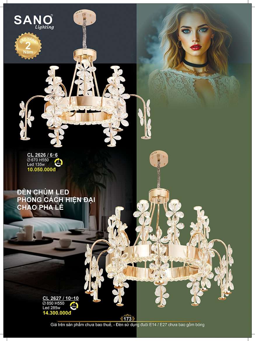Đèn chùm Sano Lighting CL 2626/6+6, CL 2627/10+10