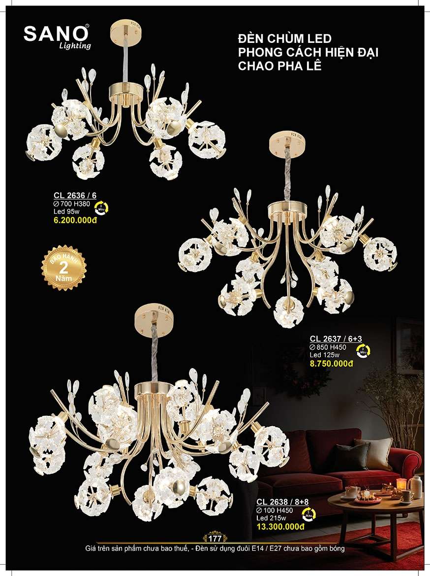 Đèn chùm Sano Lighting CL 2636/6, CL 2637/6+3, CL 2638/8+8