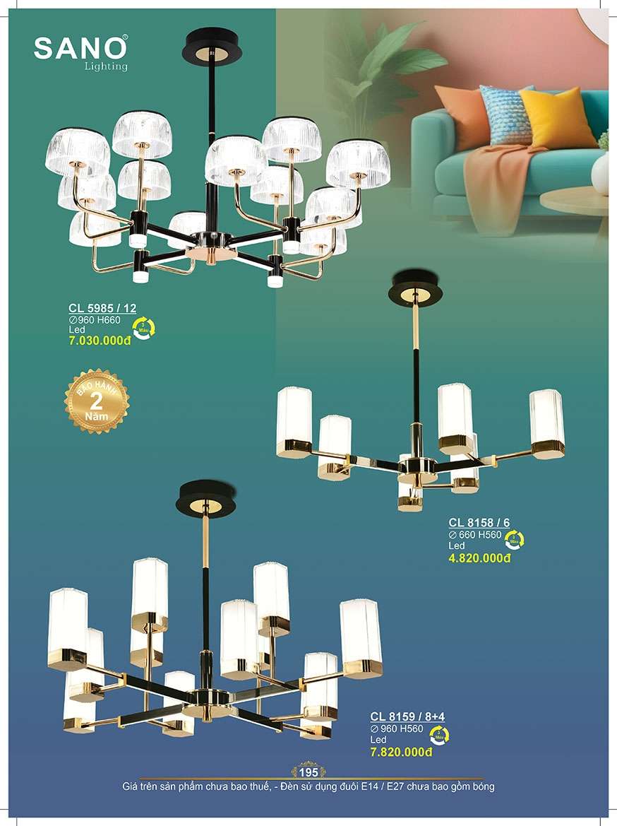 Đèn chùm Sano Lighting CL 8158/6, CL 5985/12, CL 8159/8+4
