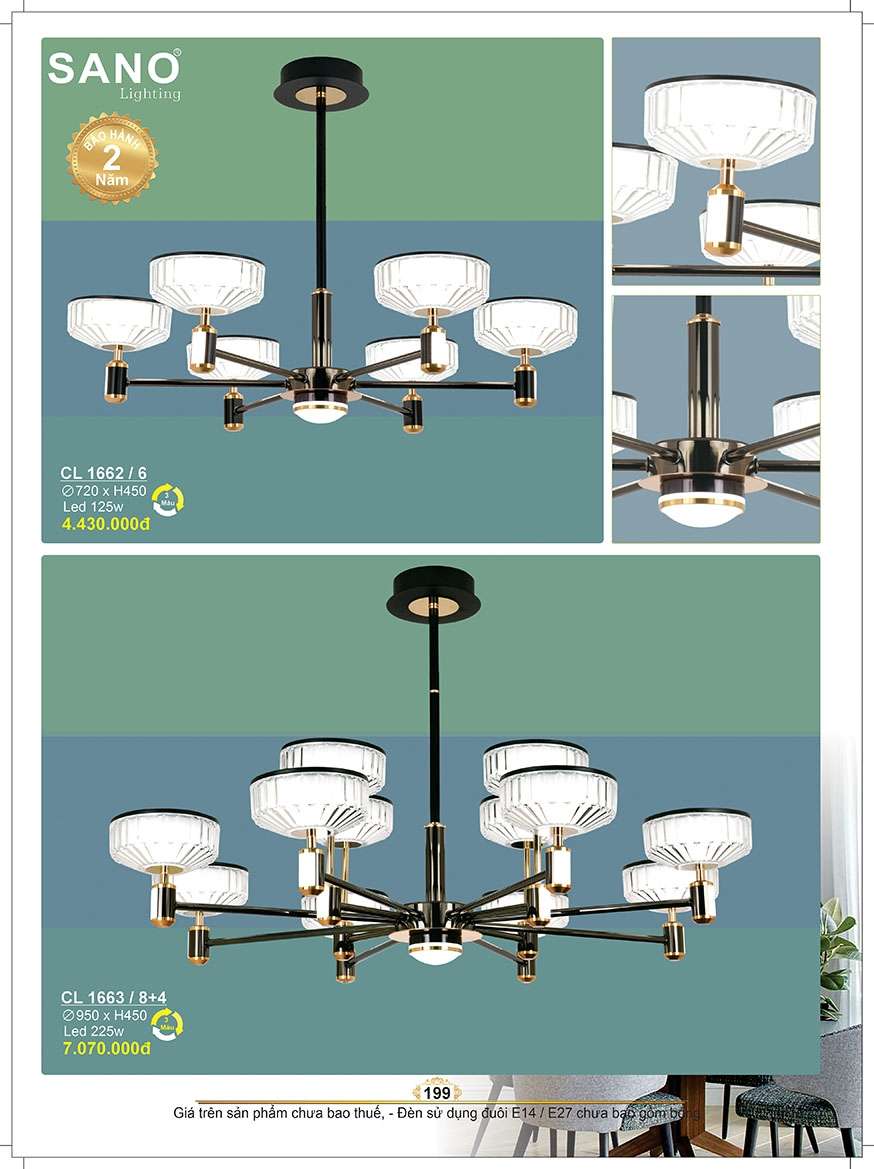 Đèn chùm Sano Lighting CL 1662/6, CL 1663/8+4