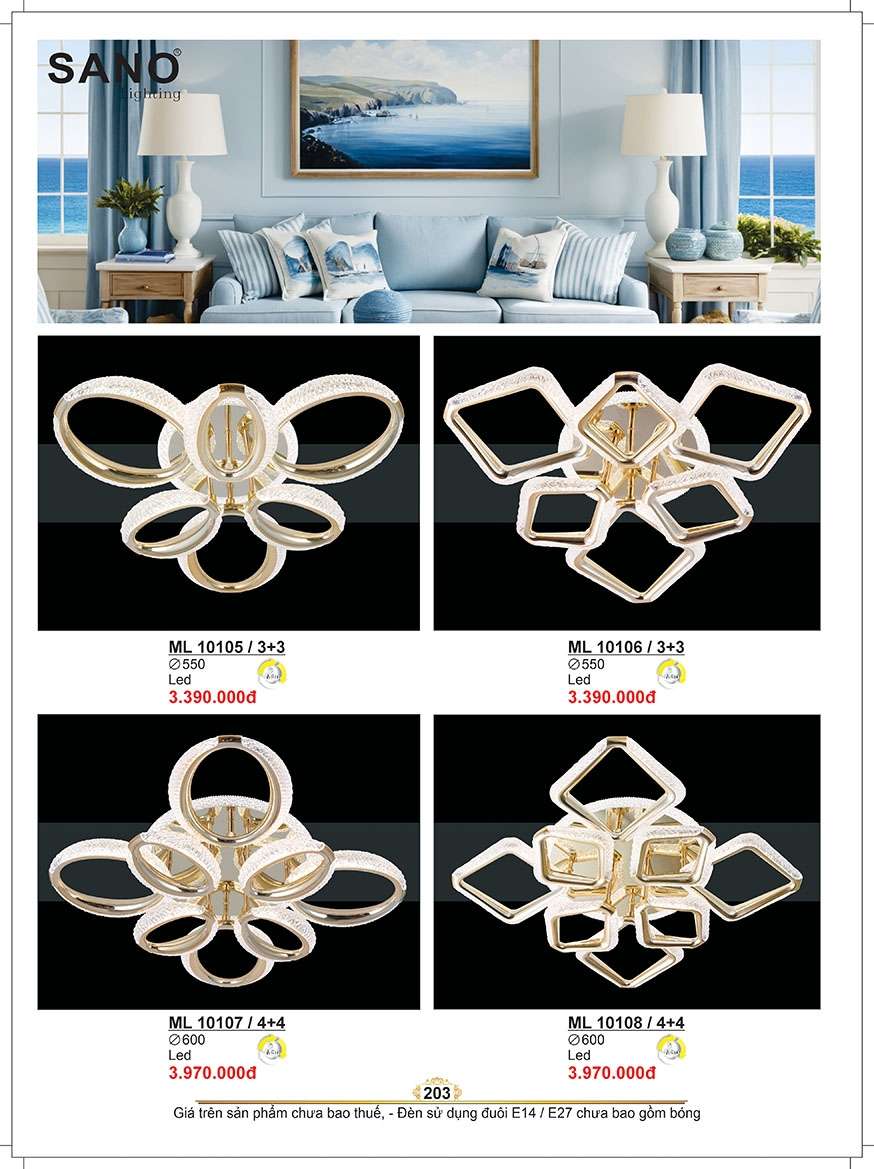 Đèn mâm Sano Lighting ML 10105/3+3, ML 10106/3+3, ML 10107/4+4, ML 10108/4+4