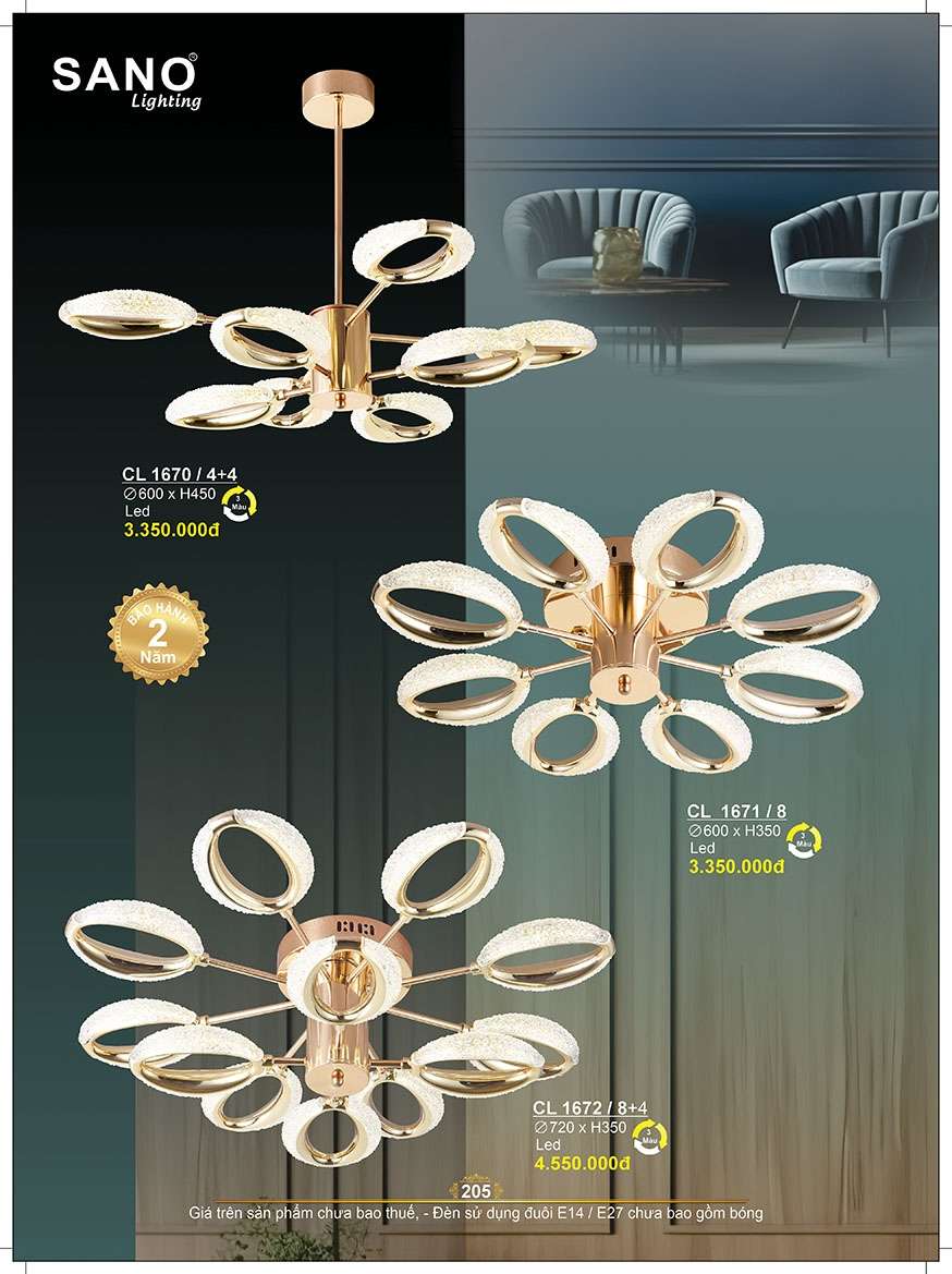 Đèn chùm Sano Lighting CL 1670/4+4, CL 1671/8, CL 1672/8+4