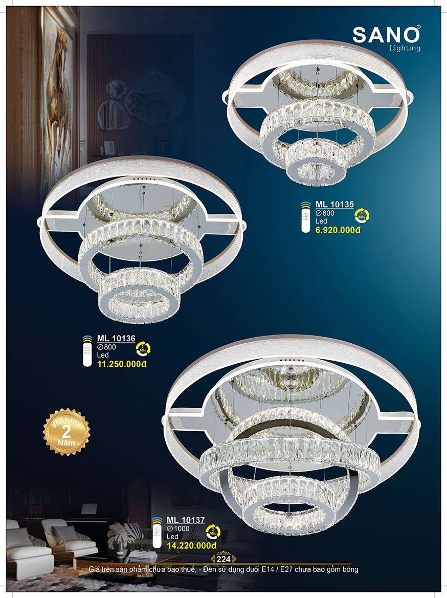 Đèn mâm pha lê Sano Lighting ML 10135, ML 10136, ML 10137
