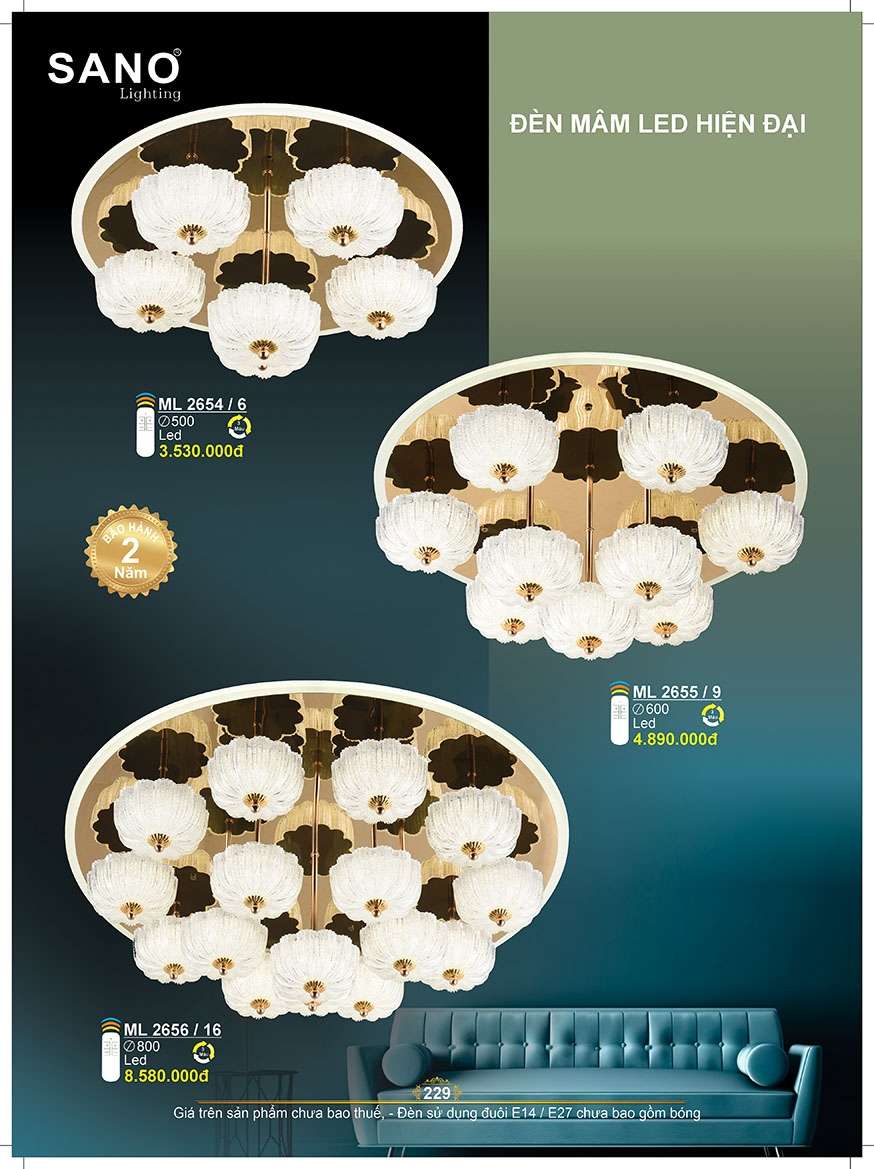 Đèn mâm pha lê Sano Lighting ML 2654/6, ML 2655/9, ML 2656/16