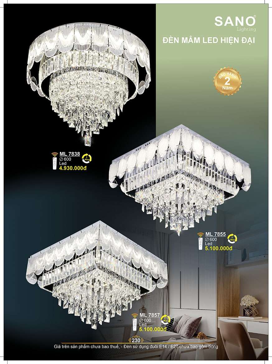 Đèn mâm pha lê Sano Lighting ML 7838, ML 7855, ML 7857