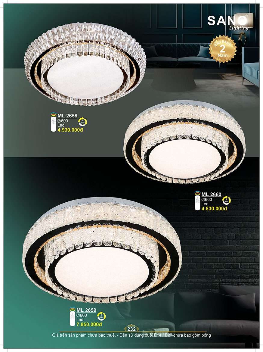 Đèn mâm pha lê Sano Lighting ML 2658, ML 2659, ML 2660