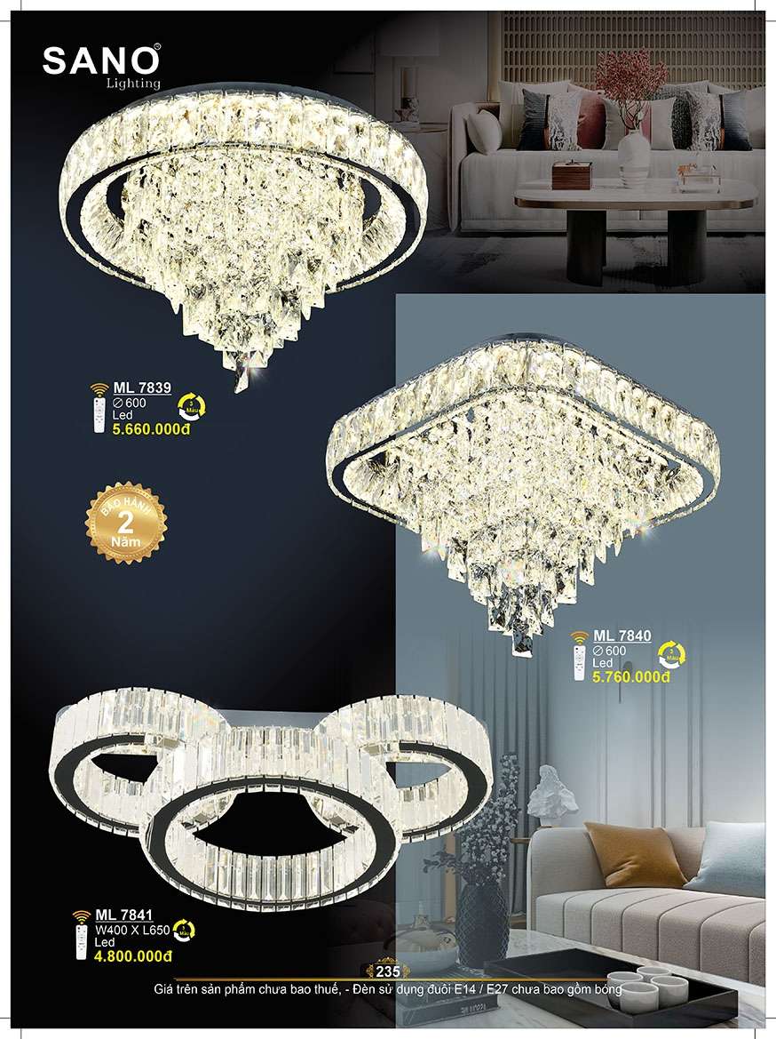 Đèn mâm pha lê Sano Lighting ML 7839, ML 7840, ML 7841