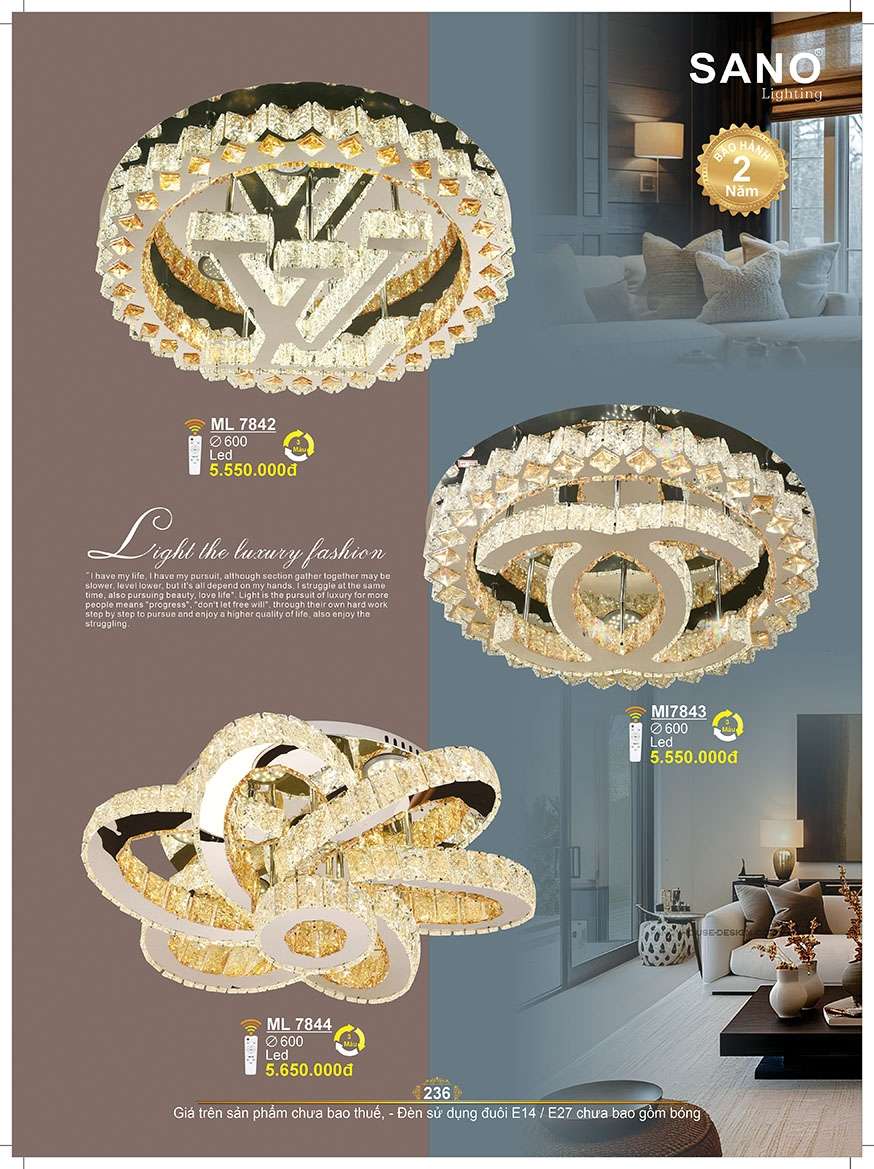 Đèn mâm pha lê Sano Lighting ML 7842, ML 7843, ML 7844