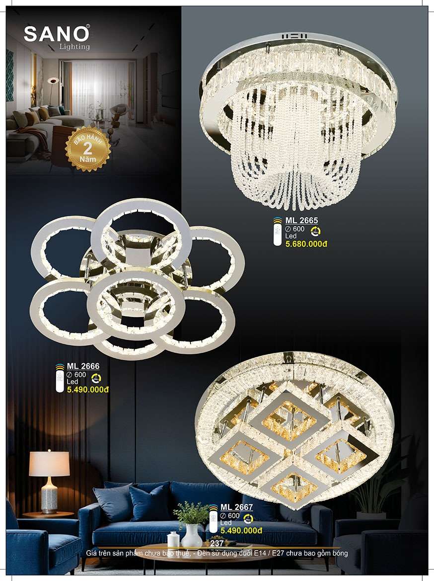Đèn mâm pha lê Sano Lighting ML 2665, ML 2666, ML 2667