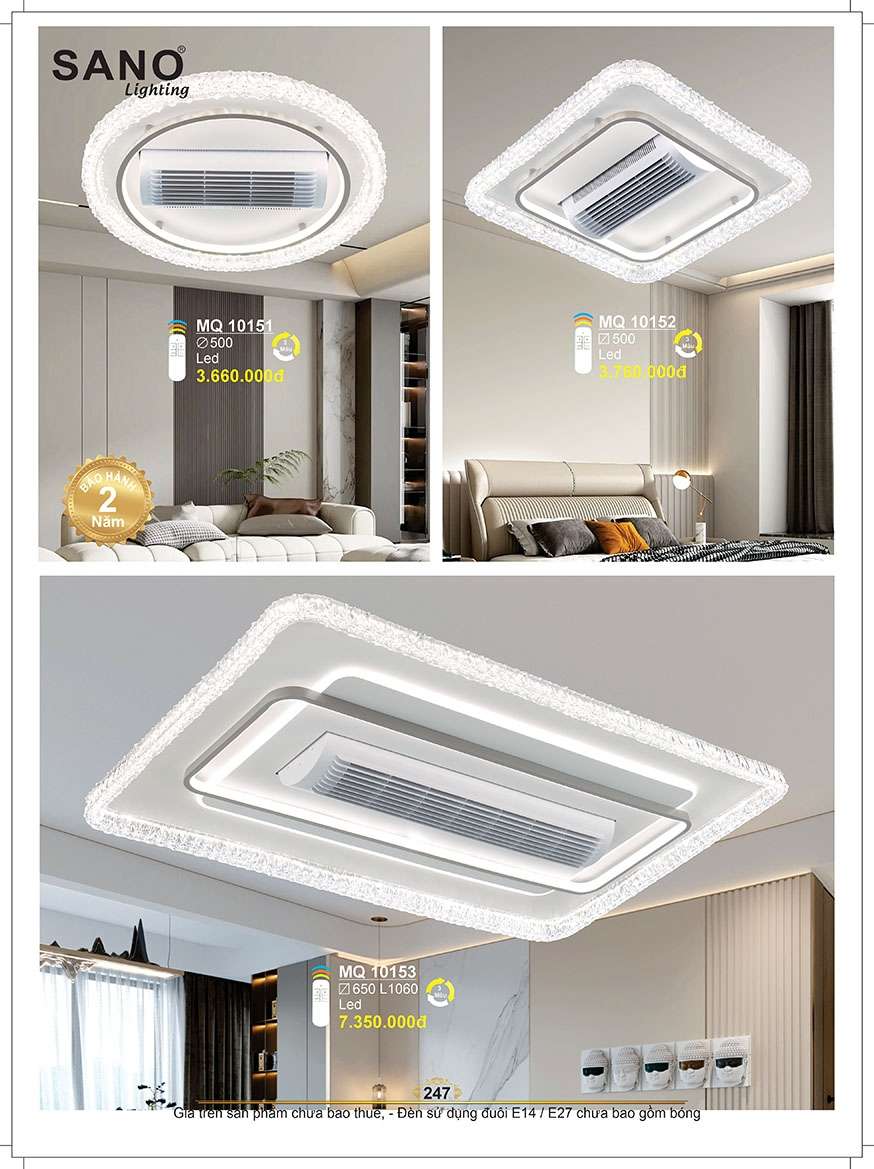 Đèn mâm quạt ốp trần Sano Lighting MQ 10151, MQ 10152, MQ 10153