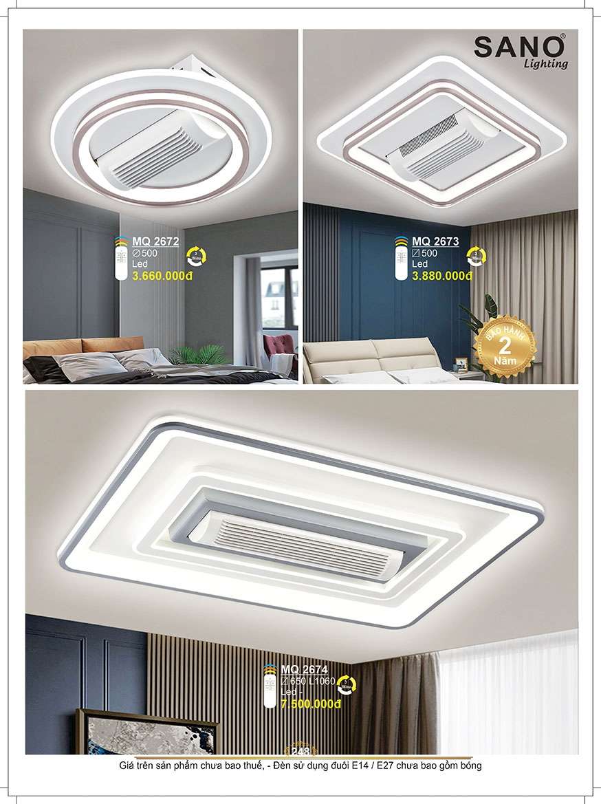 Đèn mâm quạt ốp trần Sano Lighting MQ 2672, MQ 2673, MQ 2674