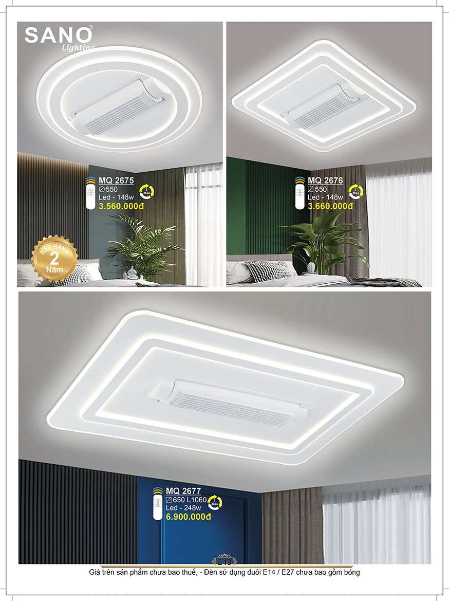Đèn mâm quạt ốp trần Sano Lighting MQ 2675, MQ 2676, MQ 2677