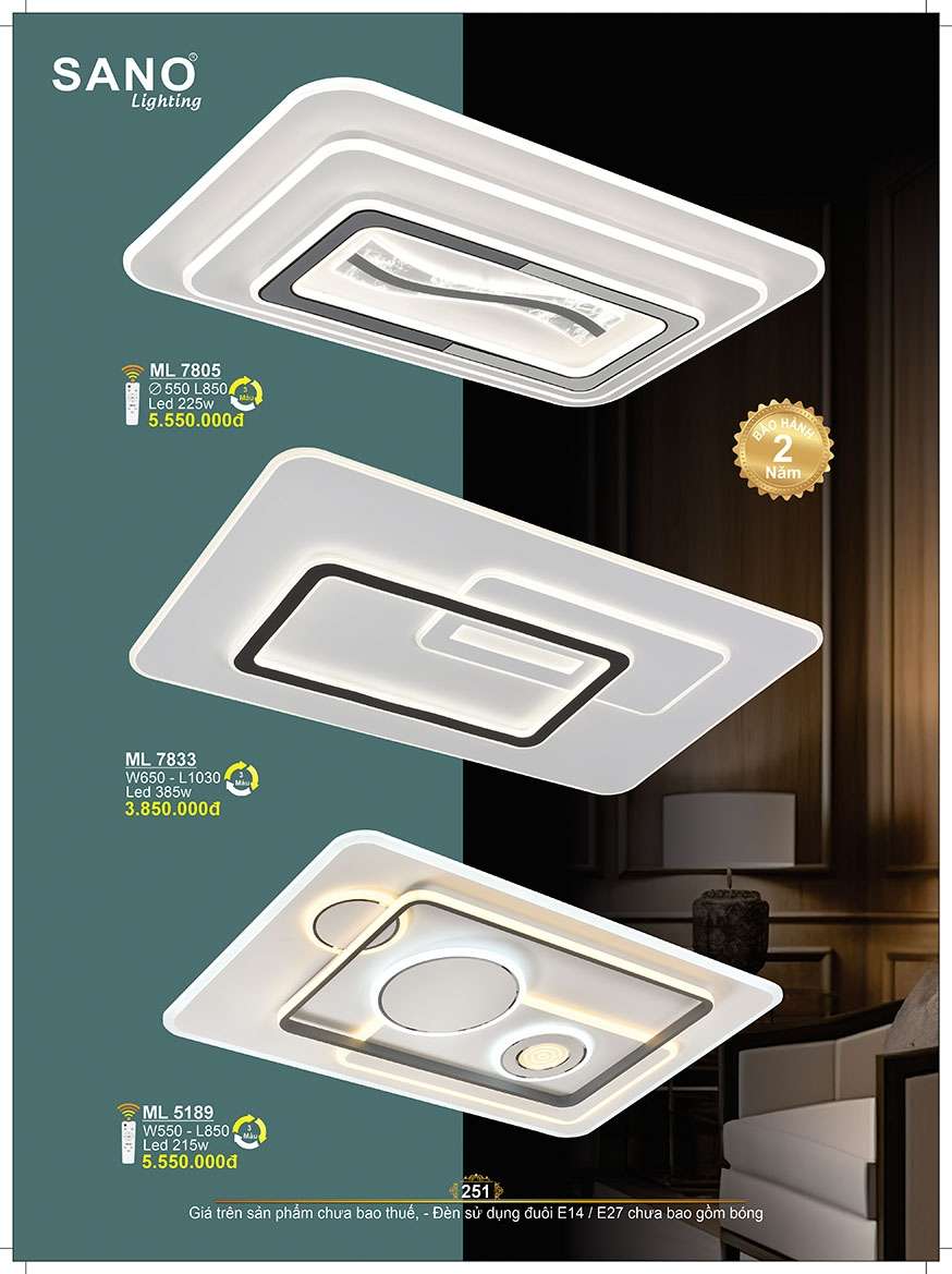 Đèn mâm ốp trần Sano Lighting ML 7805, ML 7833, ML 5189