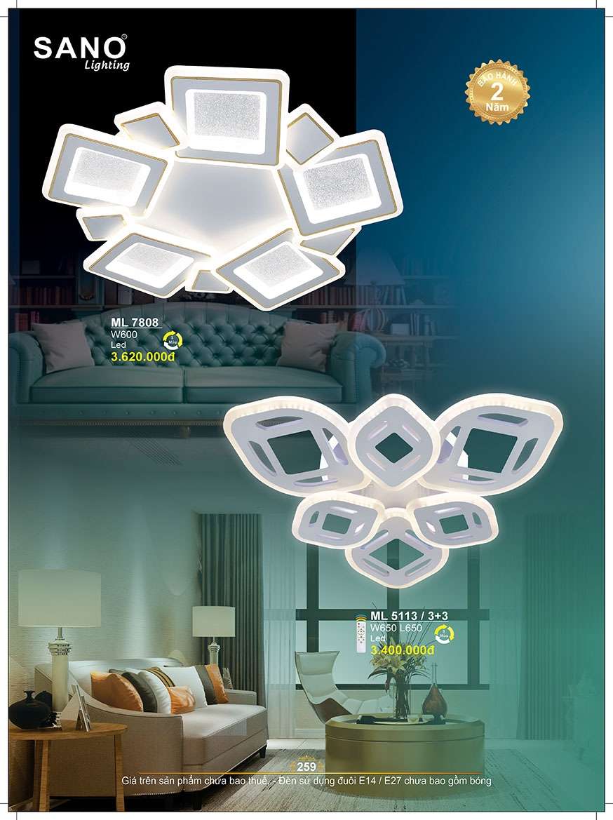 Đèn mâm ốp trần Sano Lighting ML 7808, ML 5113/3+3