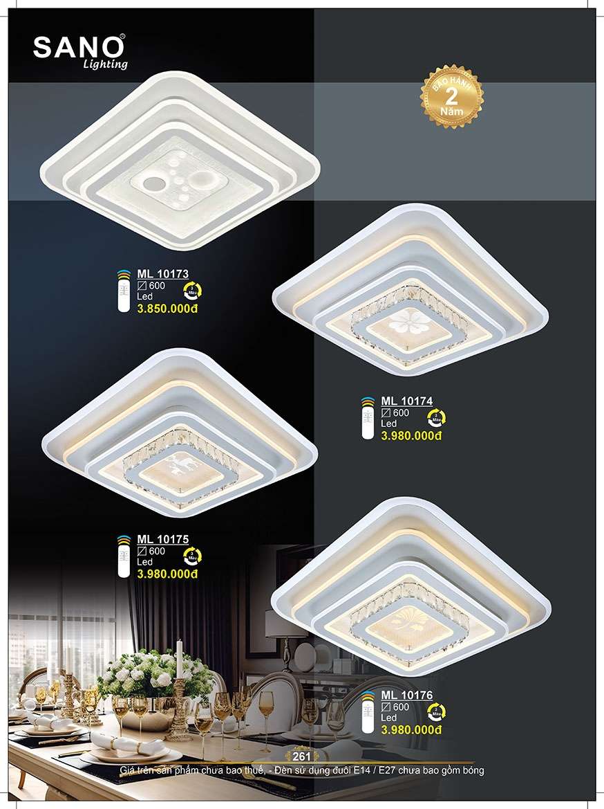 Đèn mâm ốp trần Sano Lighting ML 10173, ML 10174, ML 10175, ML 10176