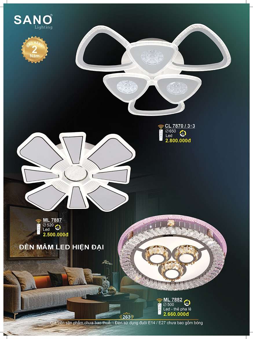 Đèn mâm ốp trần Sano Lighting ML 7887, ML 7882, CL 7870/3+3
