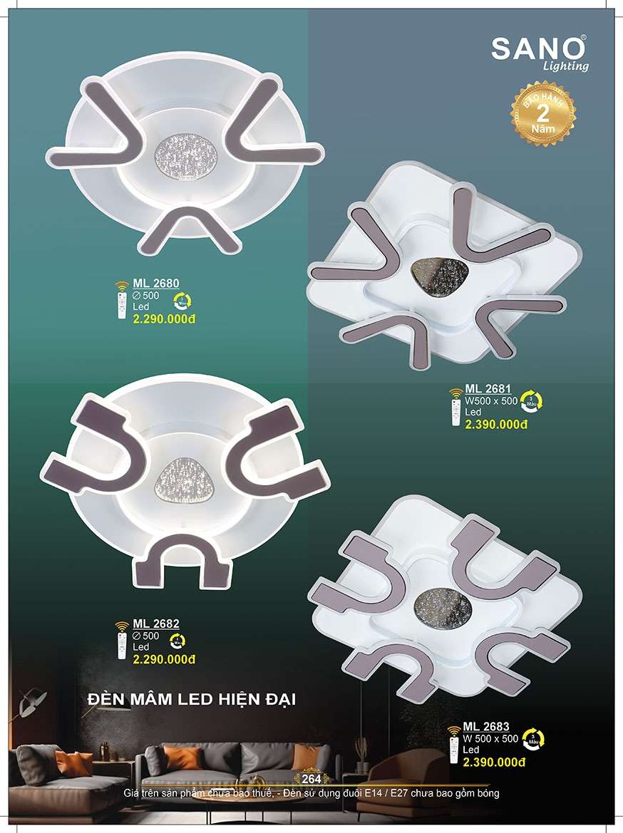 Đèn mâm ốp trần Sano Lighting ML 2680, ML 2681, ML 2682, ML 2683