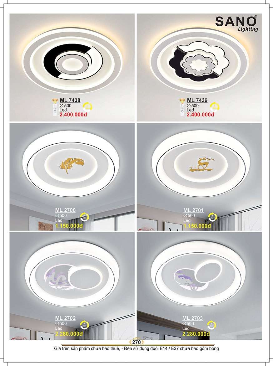 Đèn mâm ốp trần Sano Lighting ML 7438, ML 7439, ML 2700, ML 2701, ML 2702, ML 2703