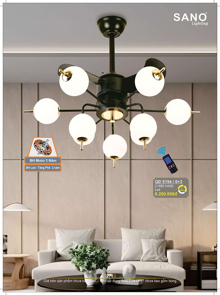 Quạt trần Sano Lighting QĐ 5194/6+3