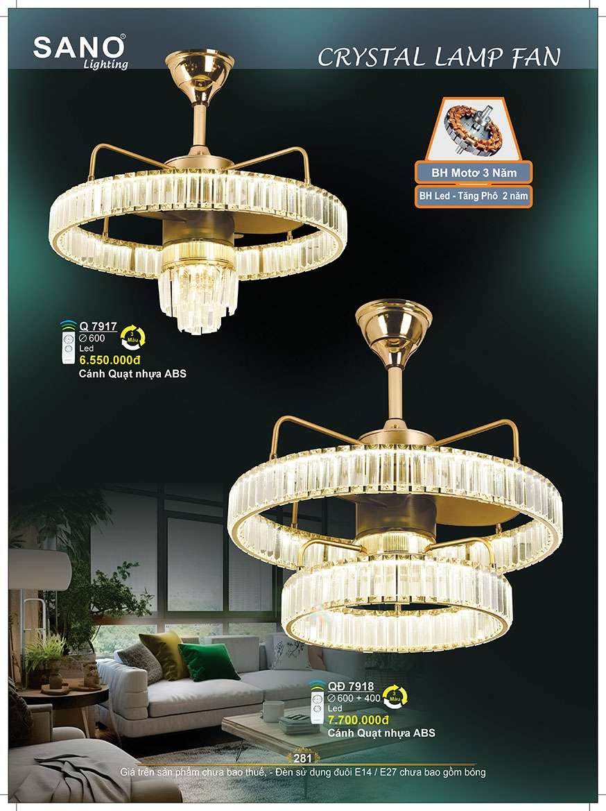 Quạt trần Sano Lighting Q 7917, Q 7918