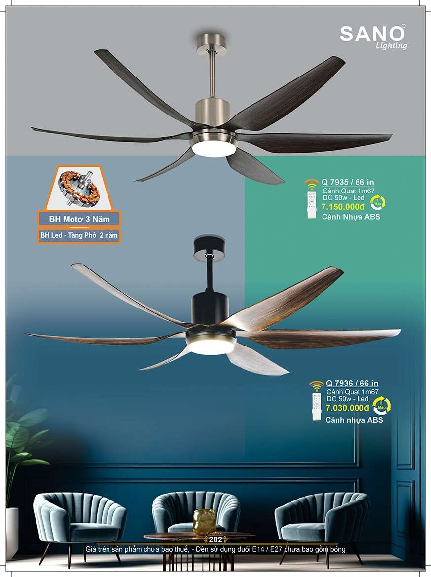Quạt trần Sano Lighting Q 7935/66 in, Q 7936/66 in