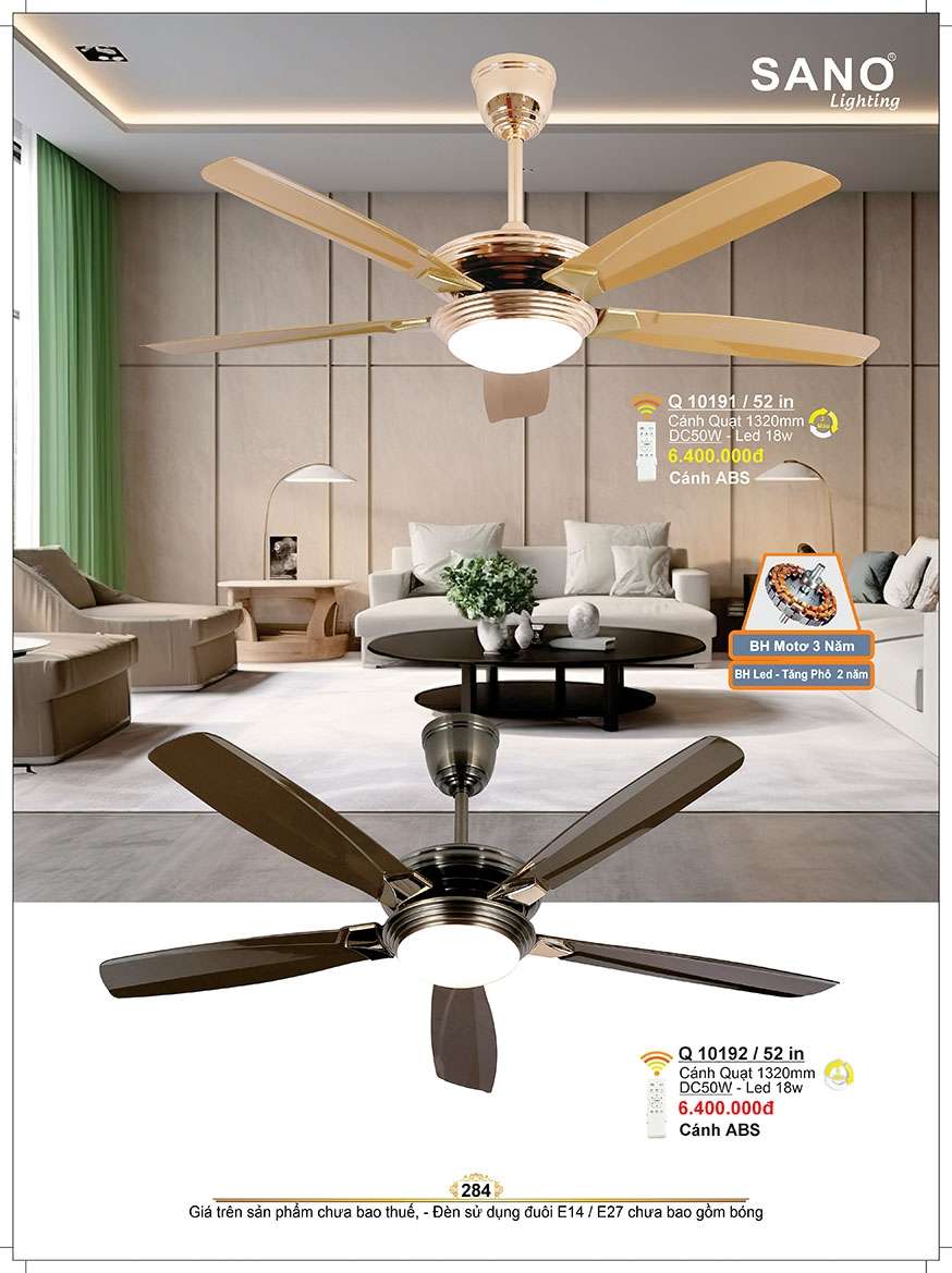 Quạt trần Sano Lighting Q 10191/52 in, Q 10192/52 in