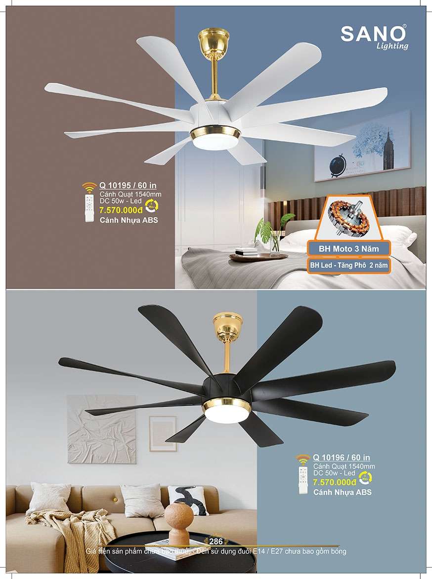 Quạt trần Sano Lighting Q 10195/60 in, Q 10196/60 in