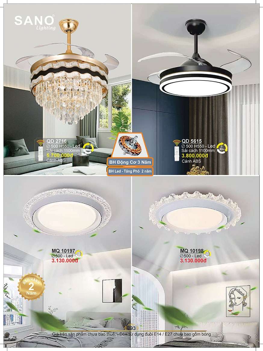 Quạt trần Sano Lighting QD 2716, QD 5615, MQ 10197, MQ 101981`
