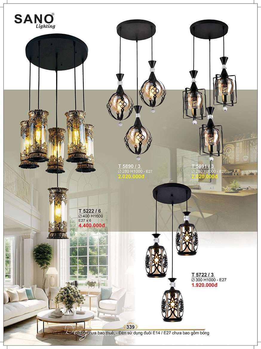 Đèn thả Sano Lighting T 5222/6, T 5890/3, T 5891/3, T 5722/3