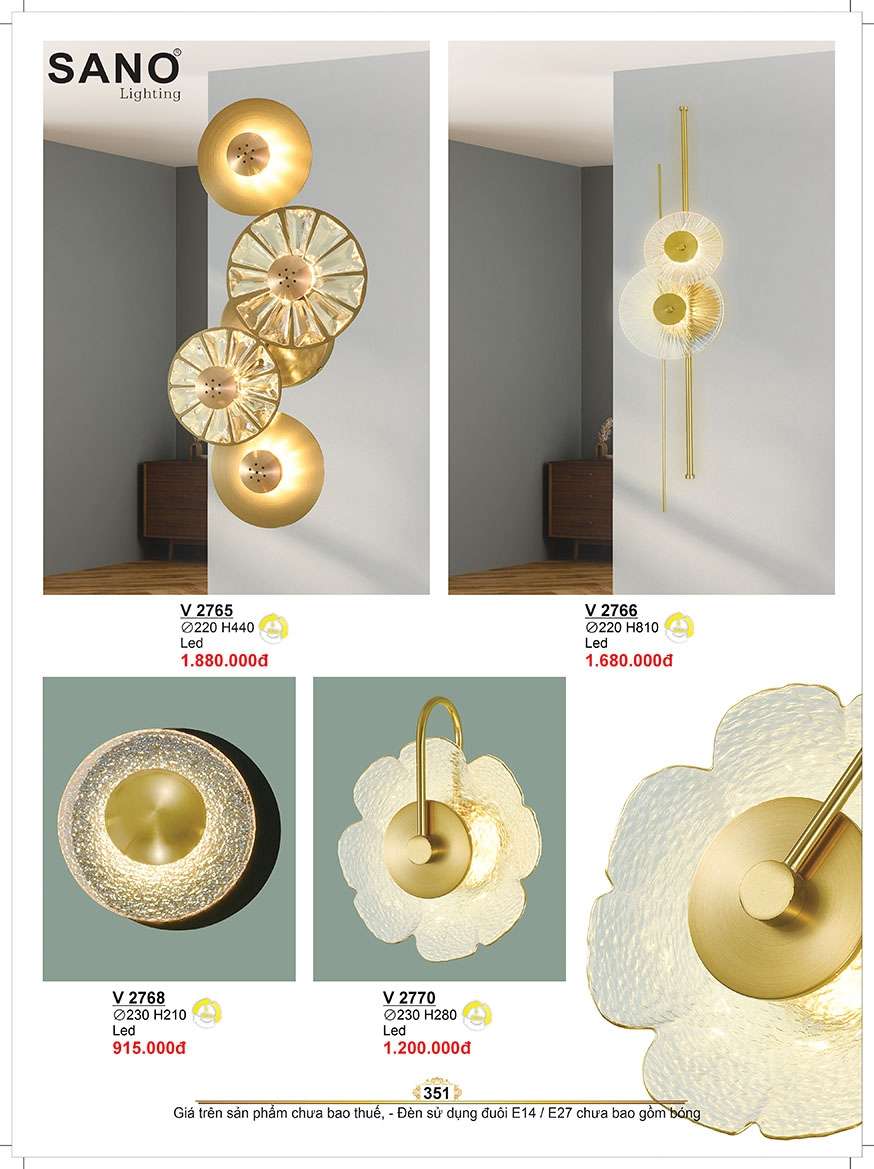 Đèn tường Sano Lighting V 2765, V 2766, V 2768, V 2770