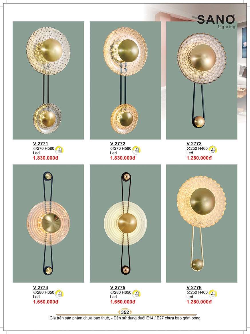 Đèn tường Sano Lighting V 2771, V 2772, V 2773, V 2774, V 2775, V 2776