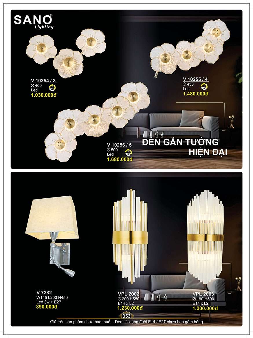 Đèn tường Sano Lighting V 10254/3, V 10255/4, V 10256/5, V 7282, VPL 2002, VPL 2003