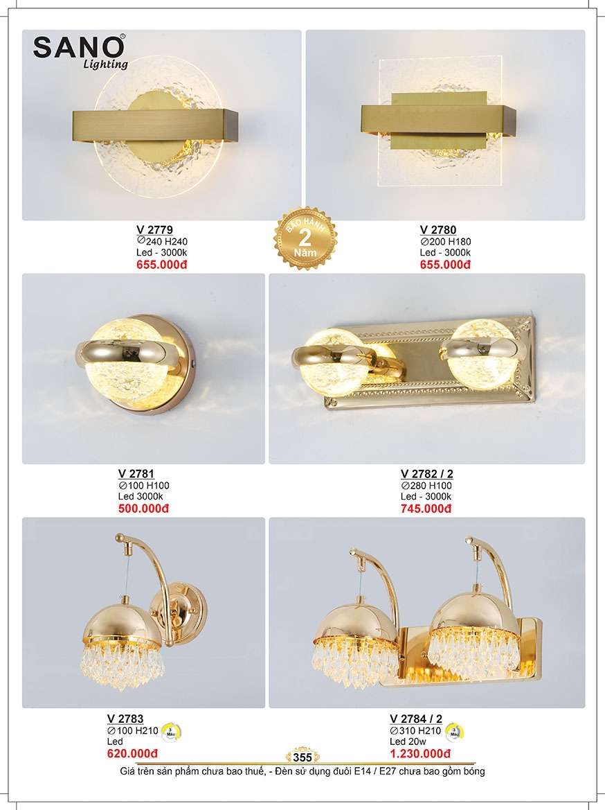 Đèn tường Sano Lighting V 2779, V 2780, V 2781, V 2782/2, V 2783, V 2784/2