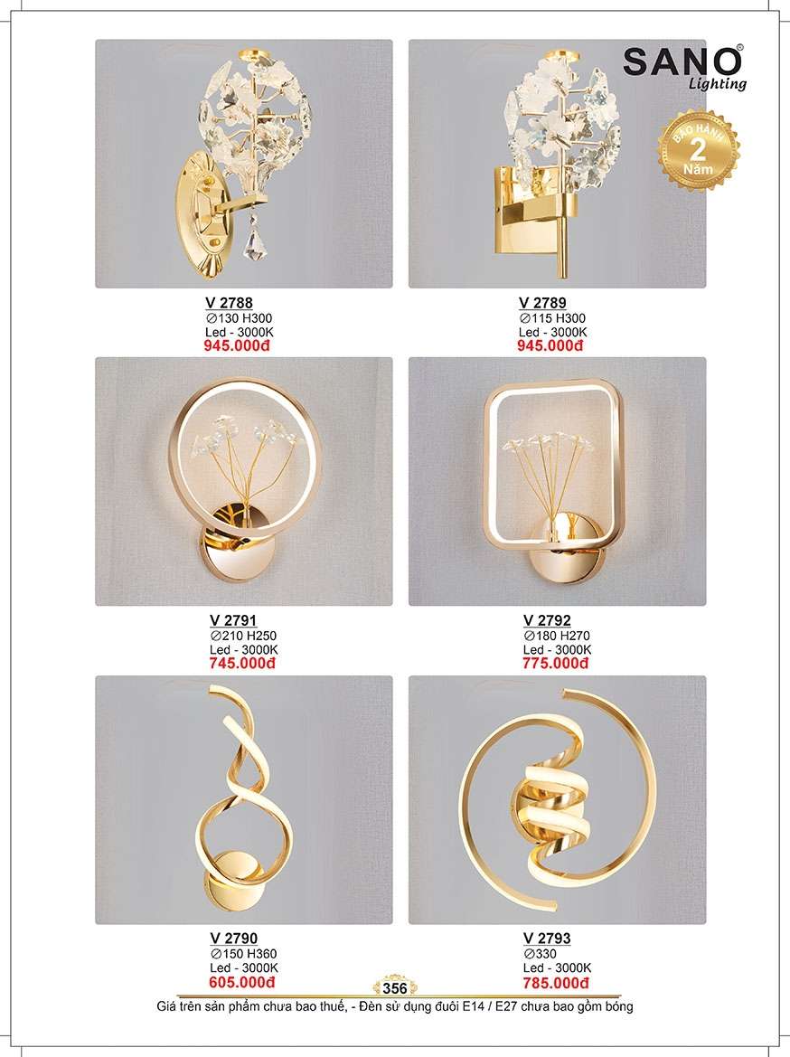Đèn tường Sano Lighting V 2788, V 2789, V 2791, V 2792, V 2790, V 2793