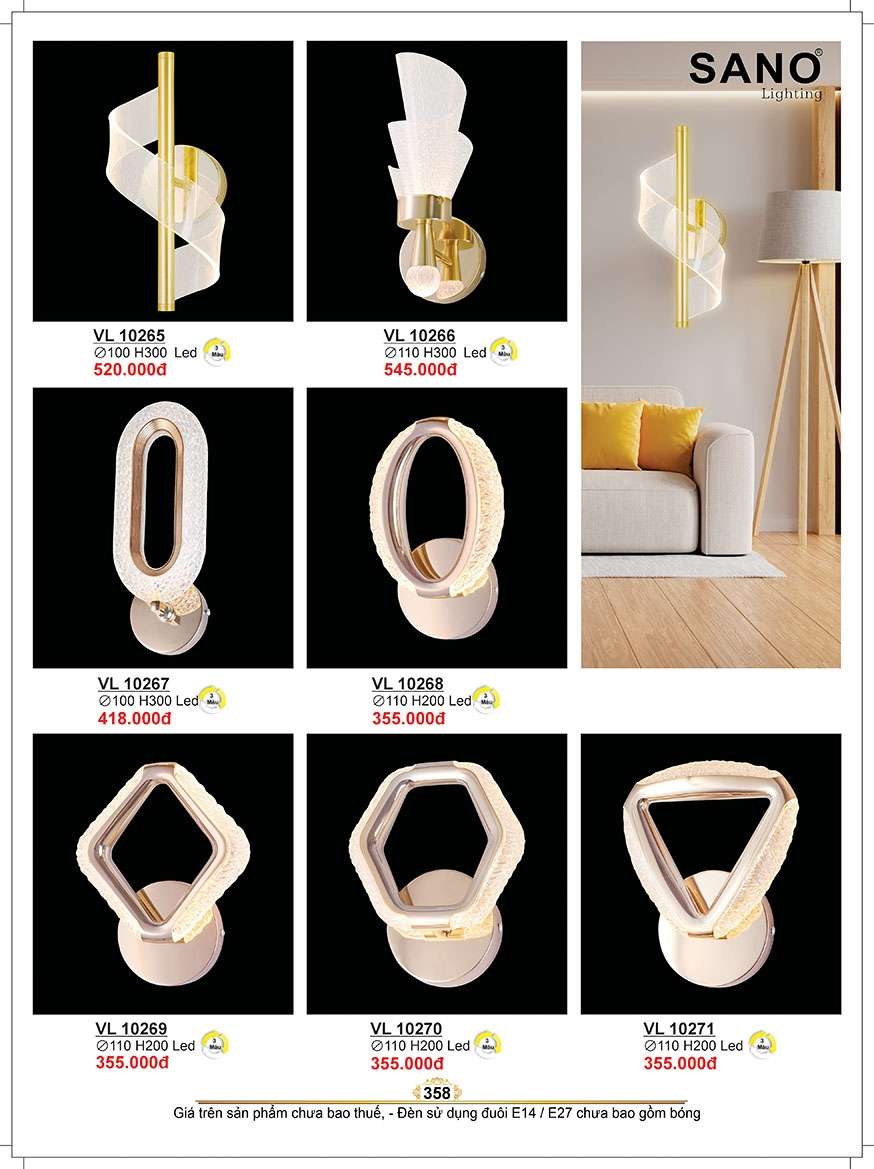 Đèn tường Sano Lighting VL 10265, VL 10266, VL 10267, VL 10268, VL 10269, VL 10270, VL 10271
